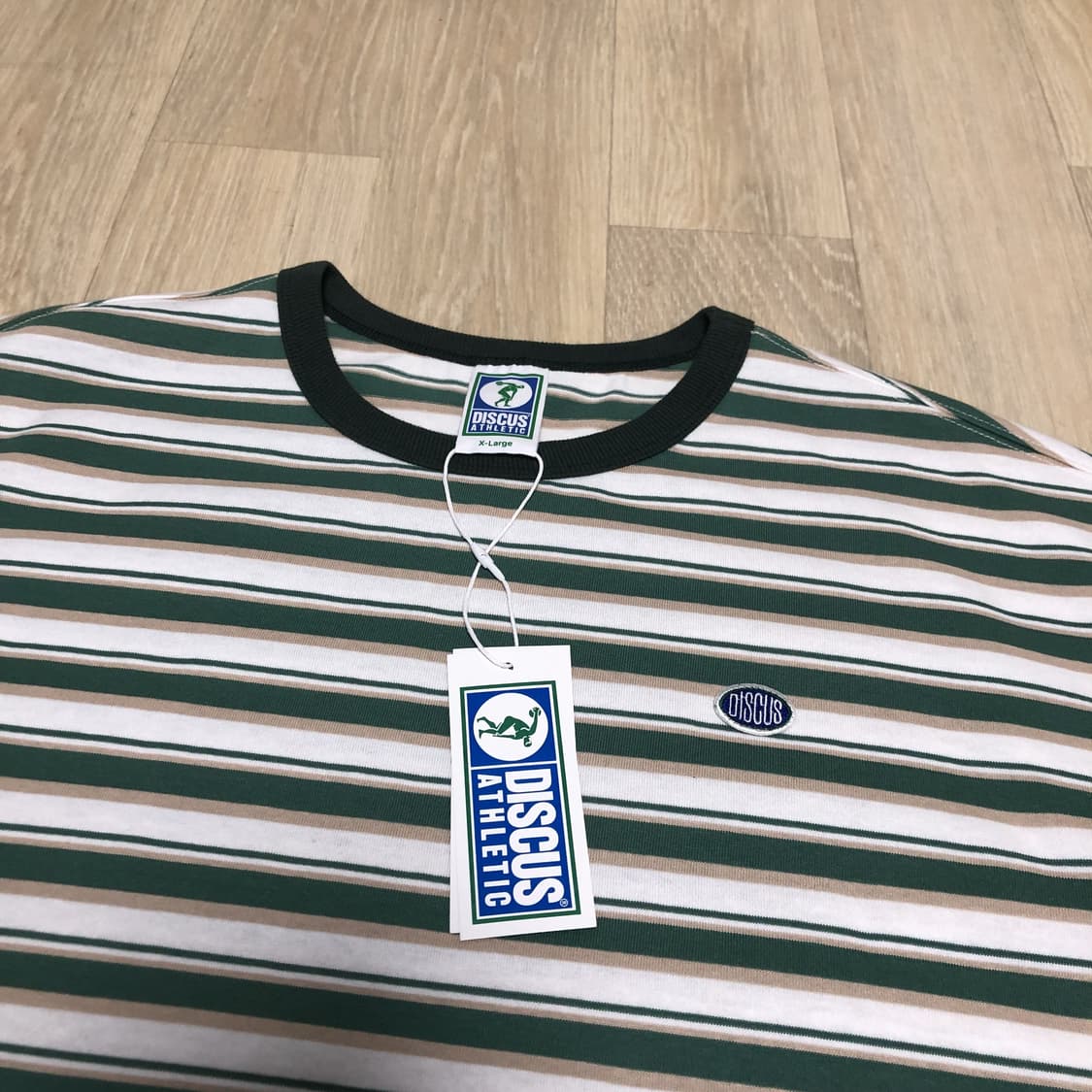 (XL) 새상품 디스커스 애슬레틱 로고 오버 핏 스트라이프 티셔츠 그린 상품이미지4