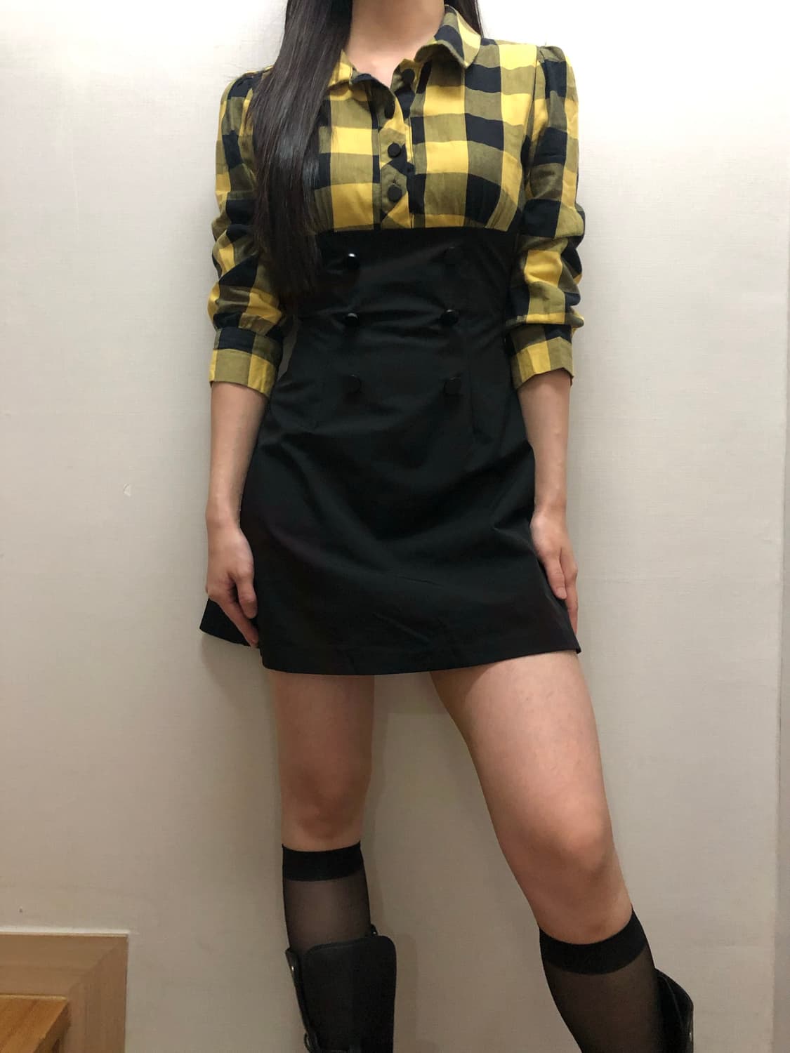 빈티지 펑크 옐로우 체크 원피스 상품이미지8