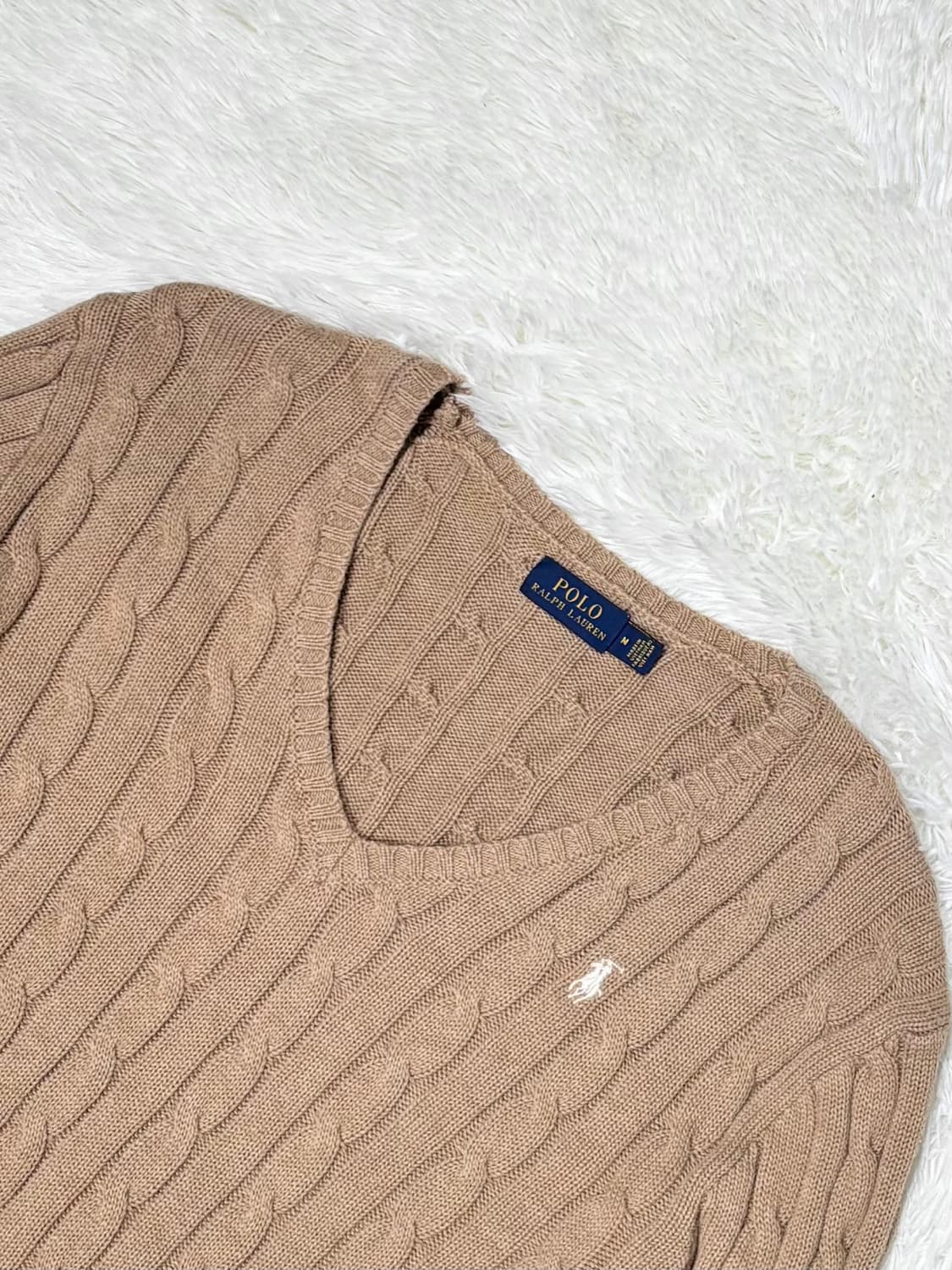 폴로랄프로렌 베이지 화이트포니 브이넥 케이블니트 상품이미지5