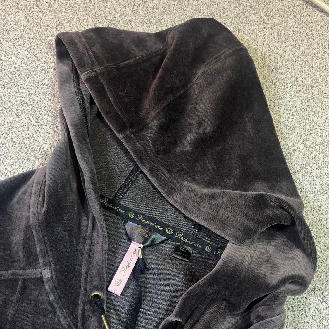 아디다스 리스펙트미 우먼 다크 초코 브라운 벨루어 후드집업 상품이미지3