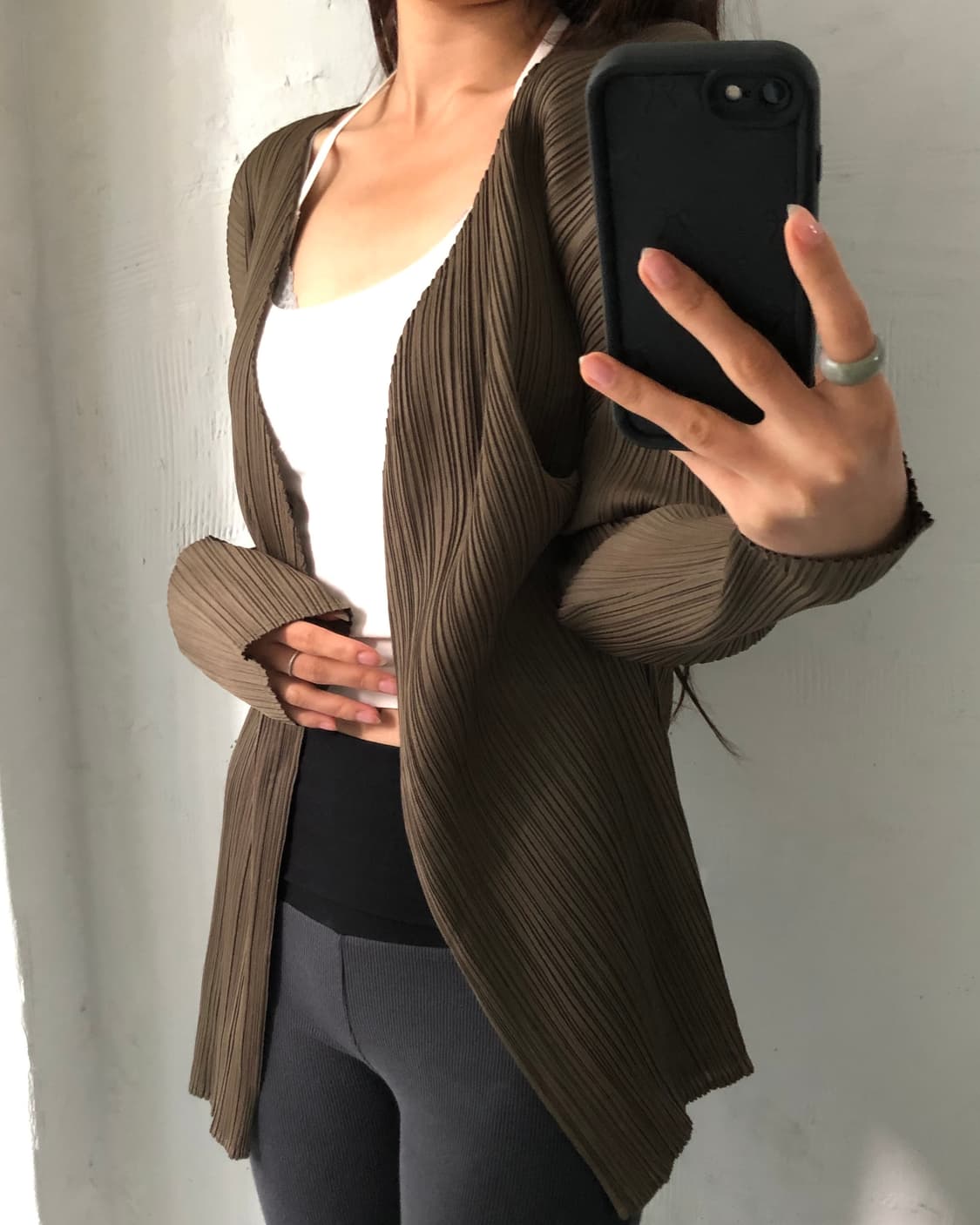 Pleats Please 플리츠플리즈 브라운 컬러 플리츠 오픈 가디건 상품이미지3
