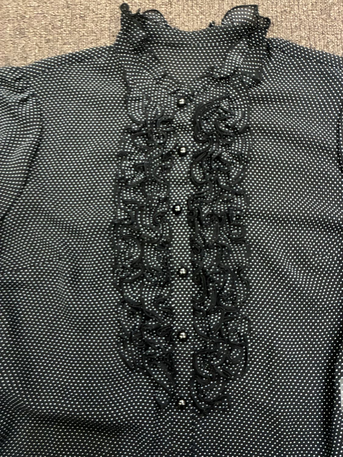 L)Japanese vintage 여성 도트무늬 프릴 시스루 블라우스 상품이미지4