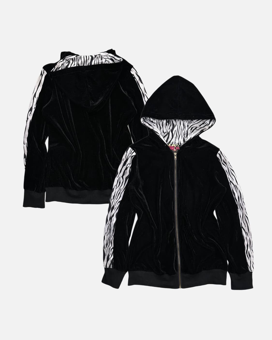zebra detail vevlet hood zip-up 상품이미지1