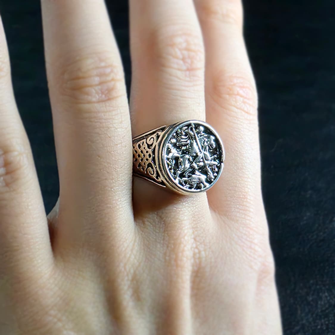 Georgius 백동 남자 엔틱 빈티지 명품 메달 용 기사 반지 상품이미지6