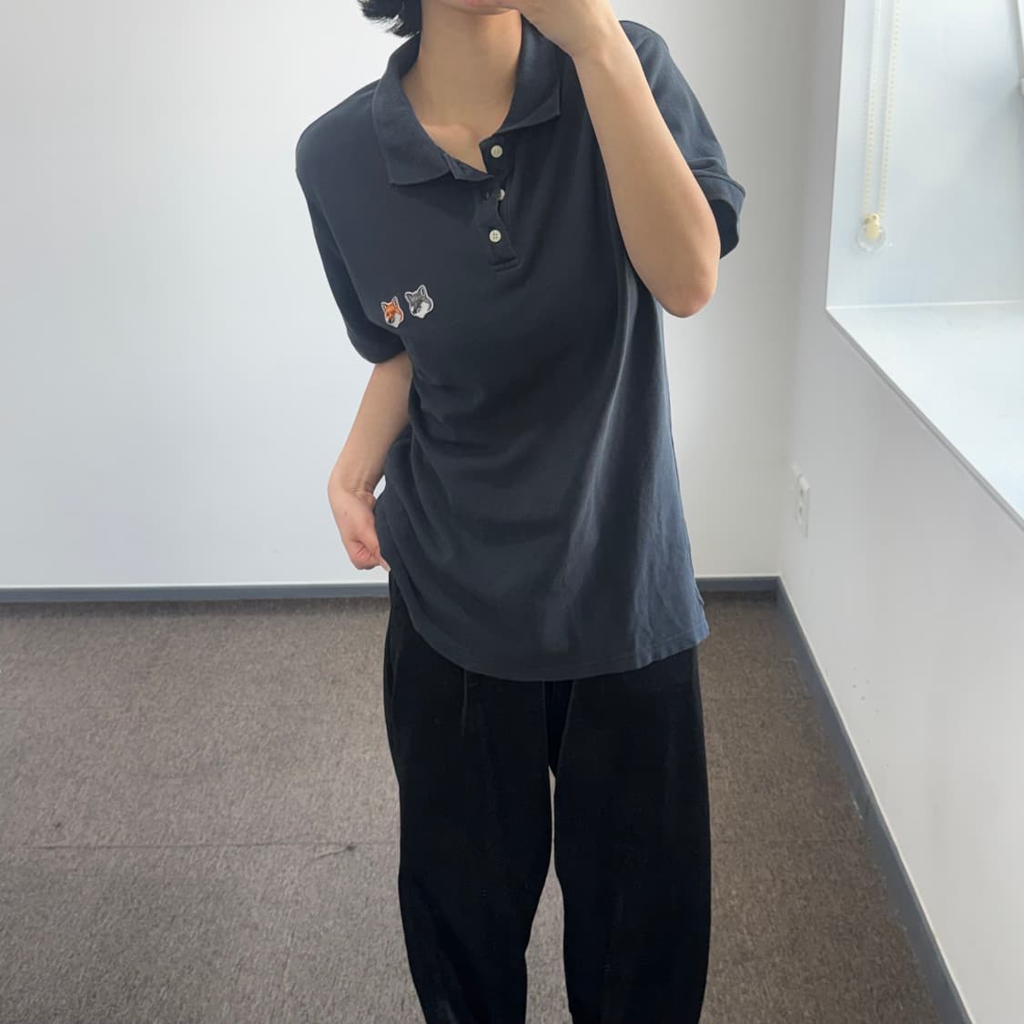 Maison kitsune 메종키츠네 더블폭스 블랙 카라 반팔 상품이미지2