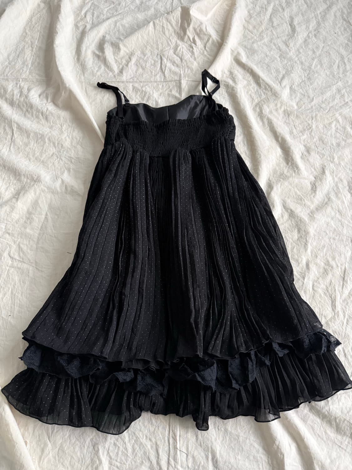 블랙 고딕 긱시크 러블리 도트 플리츠 미니 원피스 상품이미지5