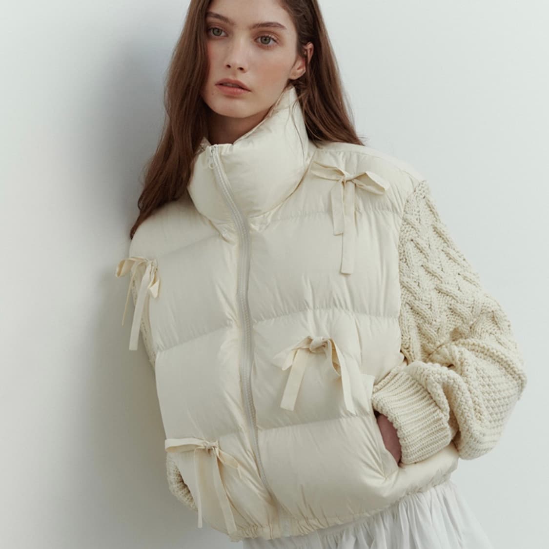 Thetis 더티스 KNIT MIX RIBBON 니트 패딩 상품이미지2