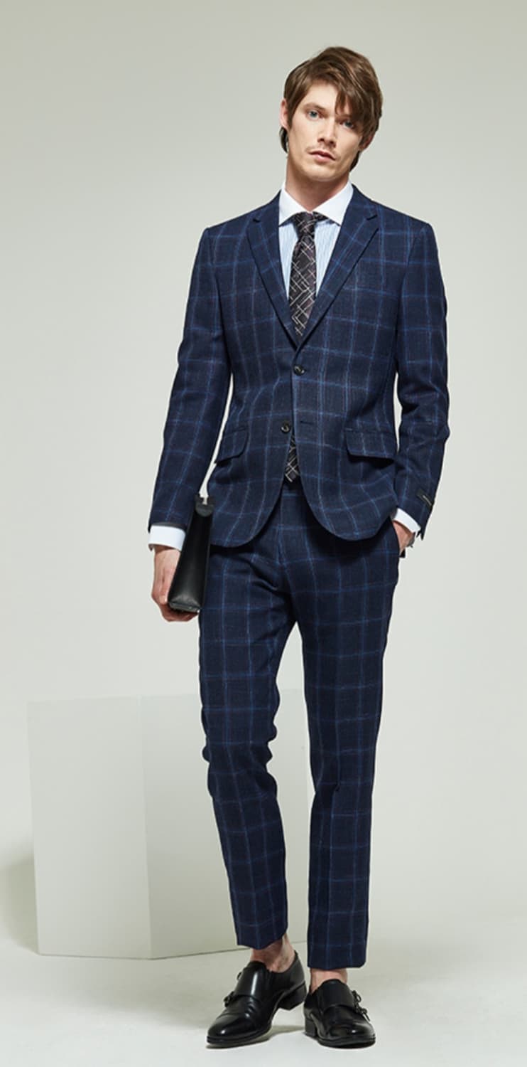 [BON] 이태리 까노니코 원단 네이비 체크 정장 (95사이즈) 상품이미지2