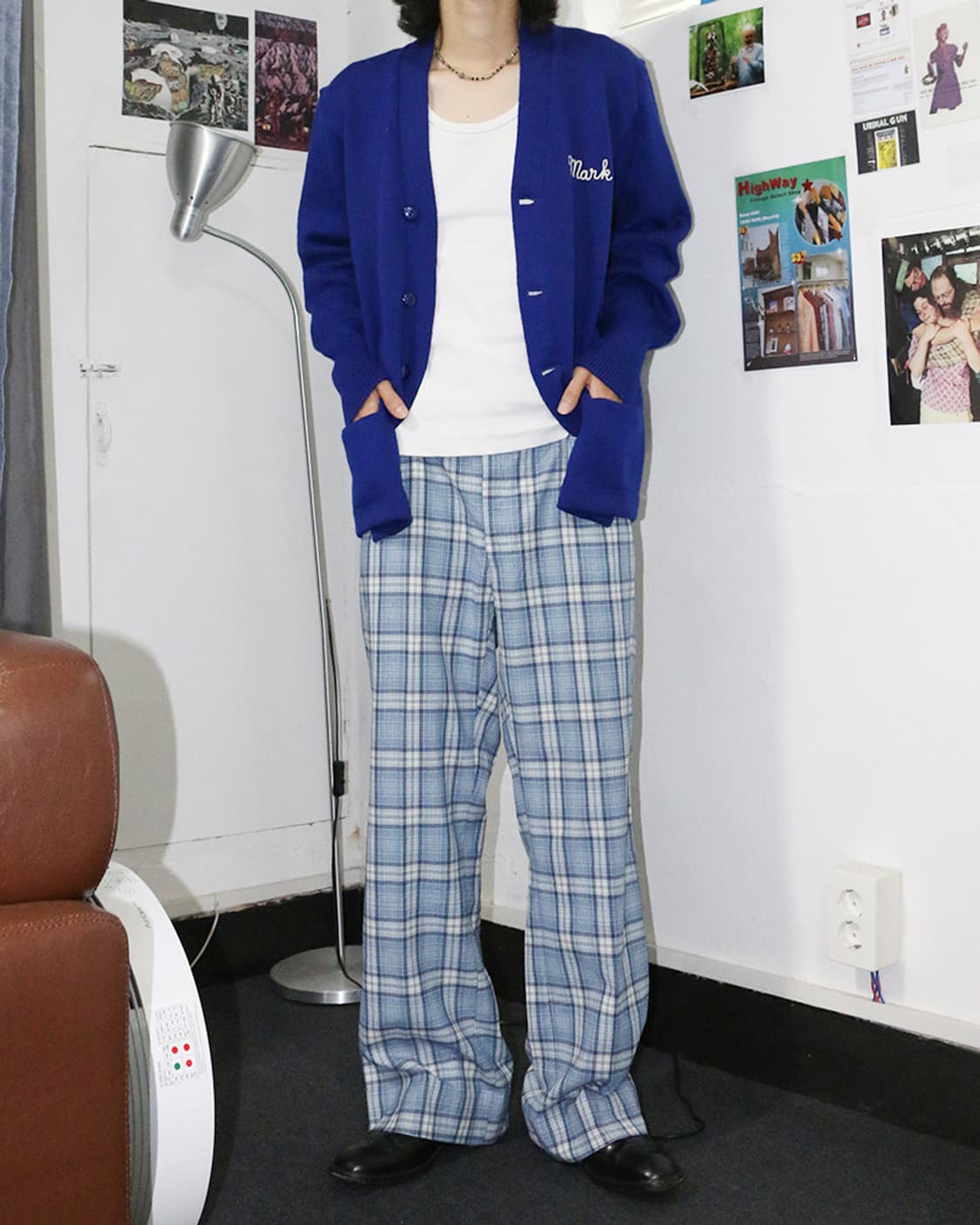 빈티지 블루 체크 부츠컷 팬츠 상품이미지2