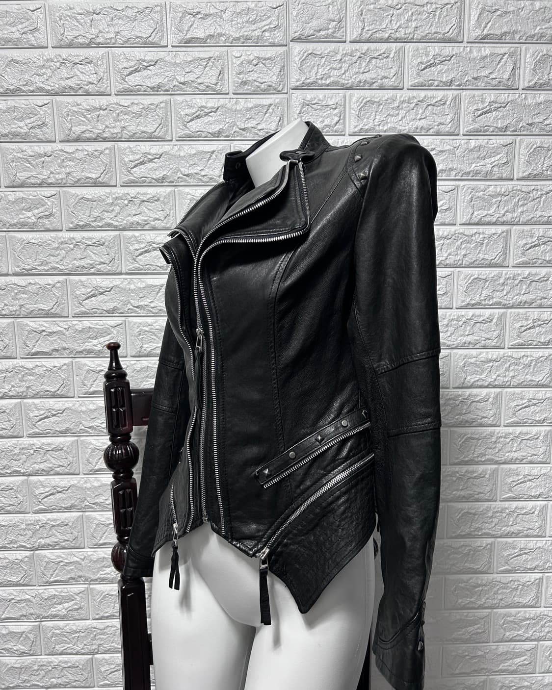 00‘s 멀티 지퍼 스터드 램스킨 자켓 상품이미지4