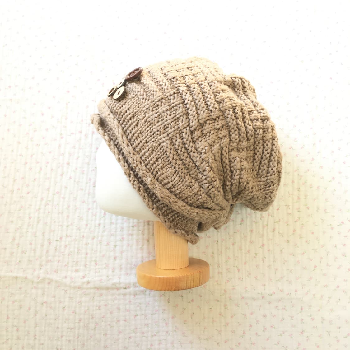 JPN/ 모리걸브라운비니 모리룩우드단추비니 핸드메이드비니 상품이미지1