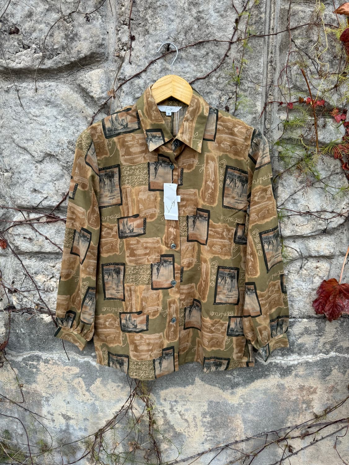 일본 빈티지 코튼 폴리 혼방 에스닉 패턴 셔츠 택달림 상품이미지1