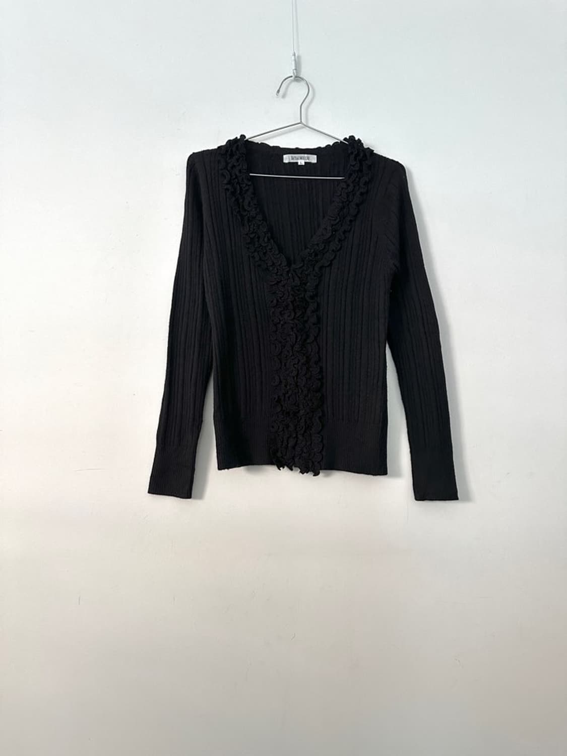 Flower pattern rib cardigan / black 상품이미지2