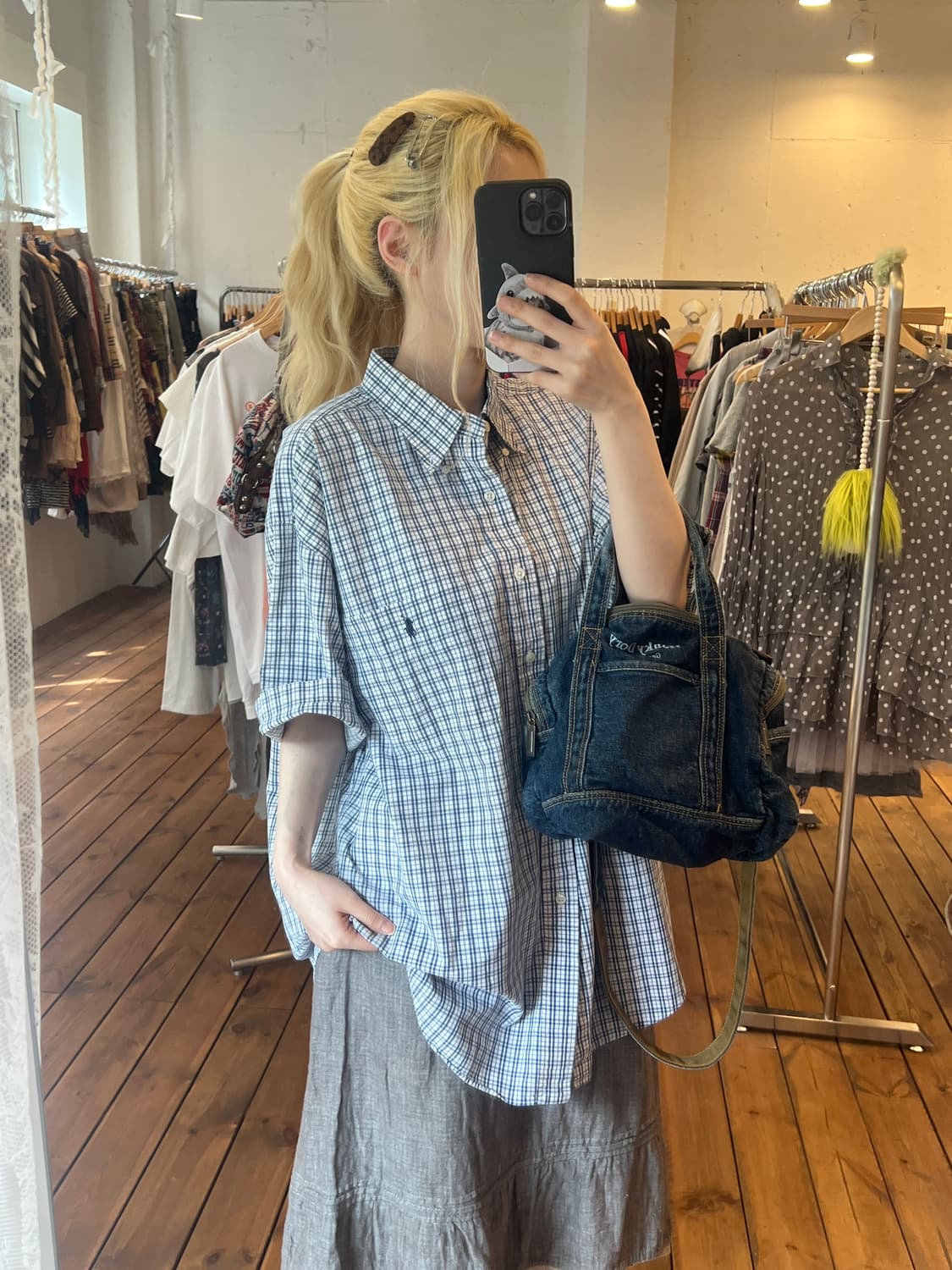 폴로 네이비 체크 반팔 셔츠 상품이미지2