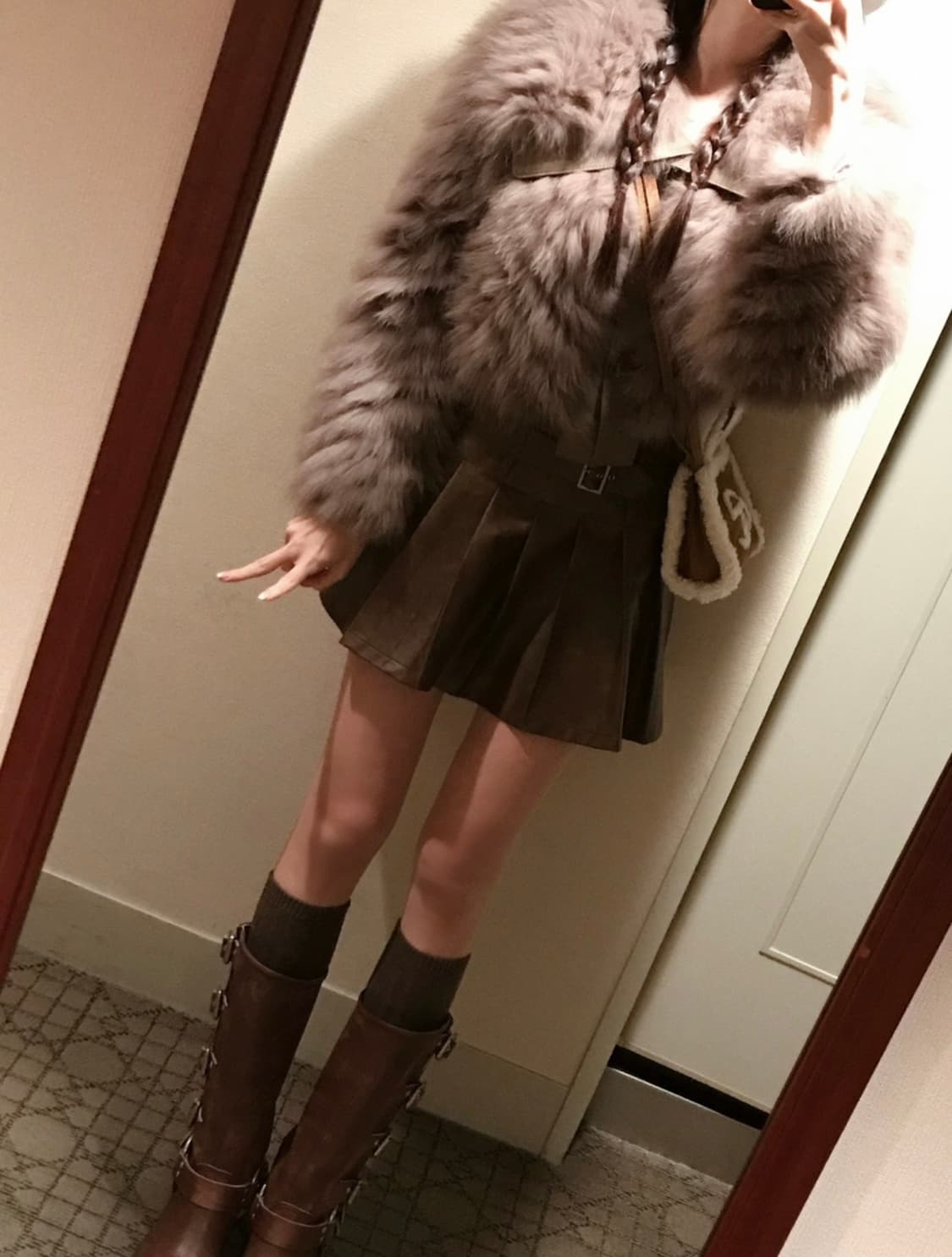 라벨르블랑 레더 버클 플리츠 스커트 S 상품이미지1