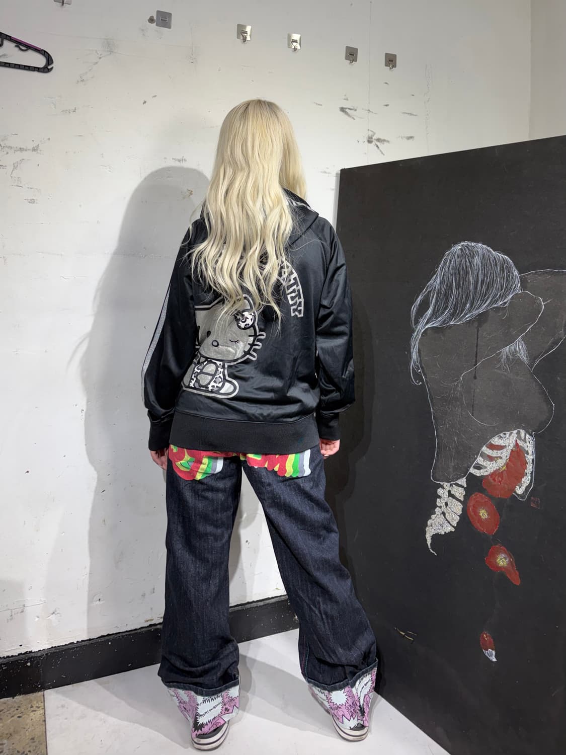 JPN 일본 빈티지 헬로키티 레오파드 호피 갸루 빅로고 져지 후드집업 M 상품이미지3