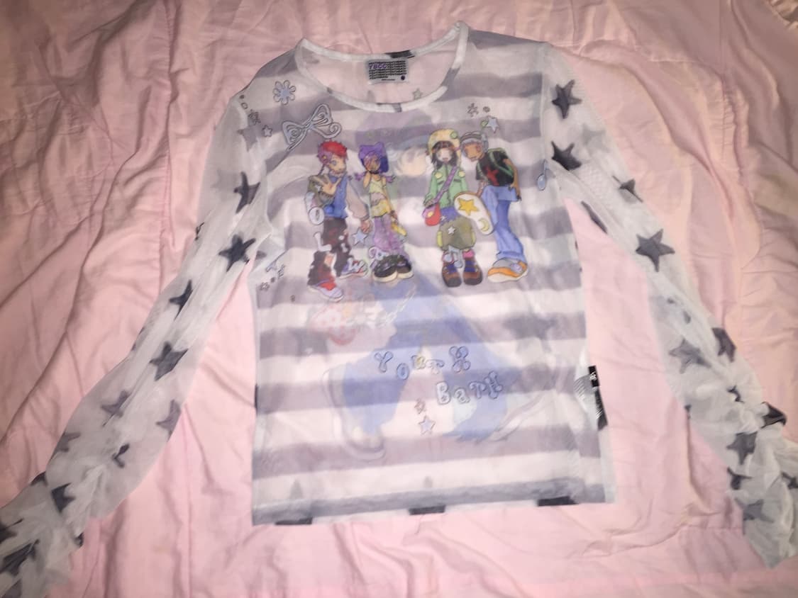 유쓰배쓰 메쉬 그래픽 스트라이프 탑 상품이미지2