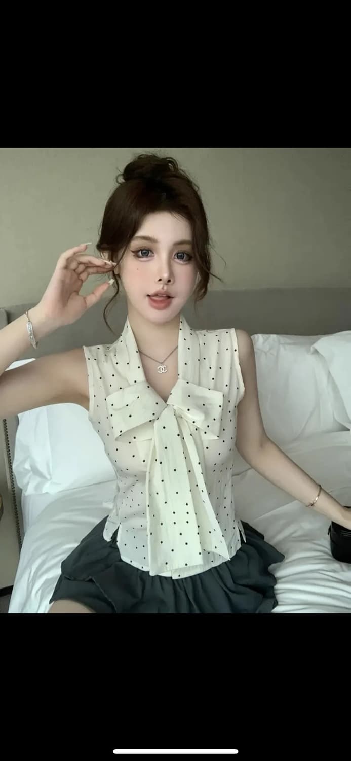 도트 리본 블라우스 새상품 M-L 상품이미지3