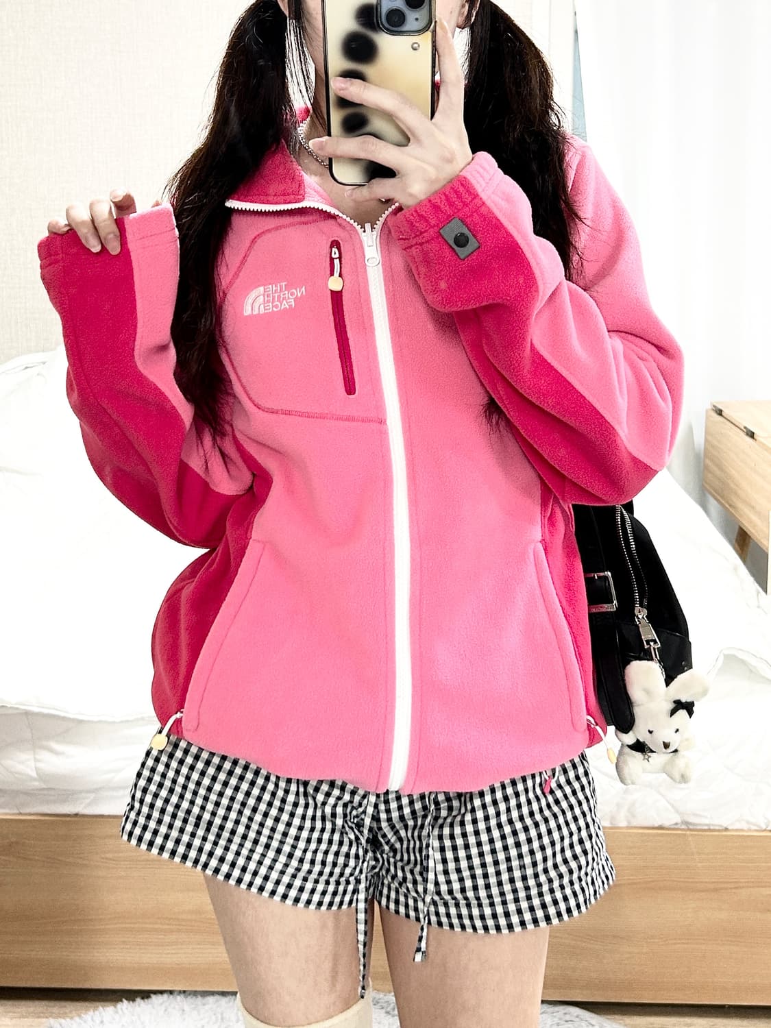 노스페이스 핑크 배색 플리스 집업 상품이미지1