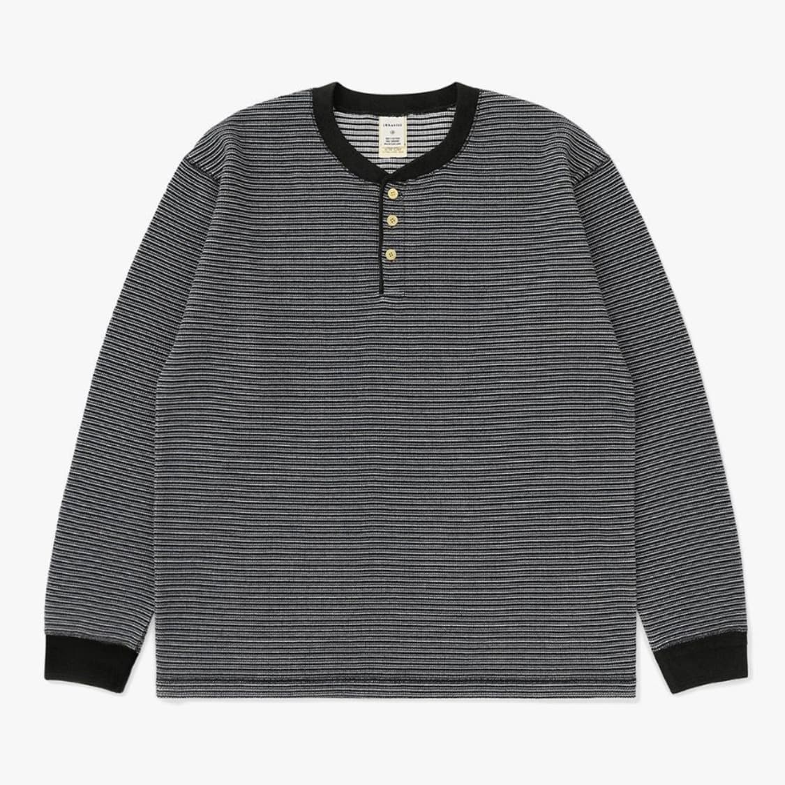 [S] 카키스 Waffle Henley L/S Tee 블랙 와플 티셔츠 상품이미지1