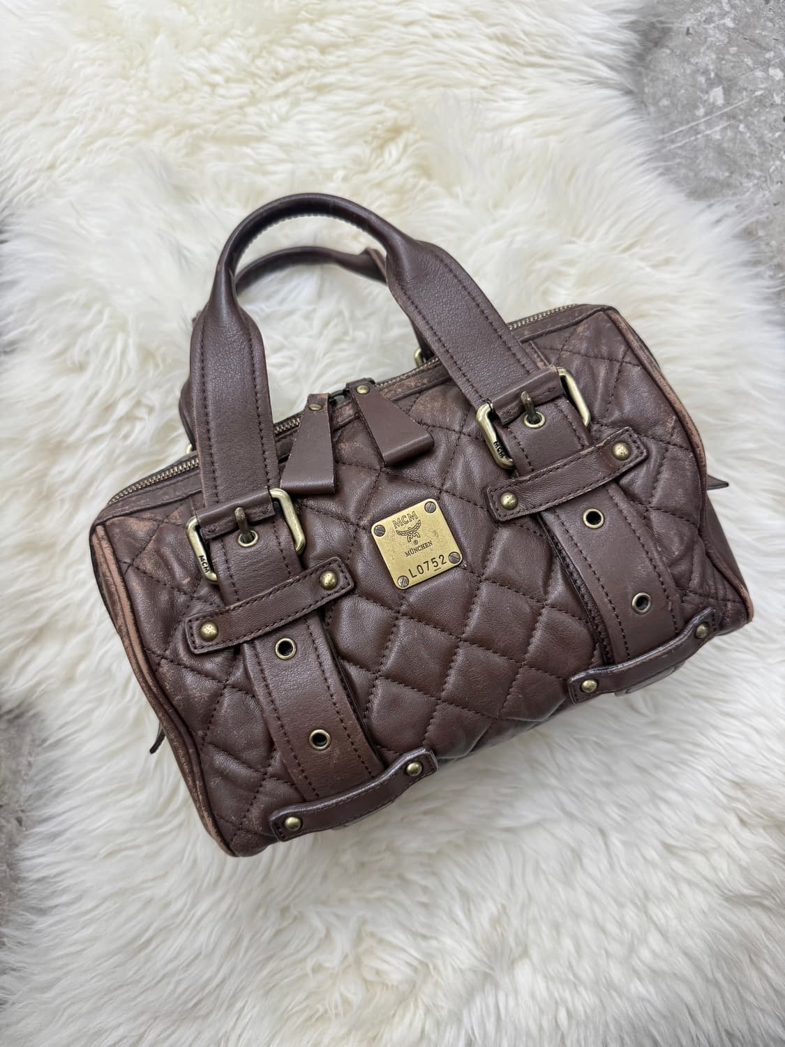 mcm 브라운 퀼팅 레더 보스톤백 *극레어 상품이미지1