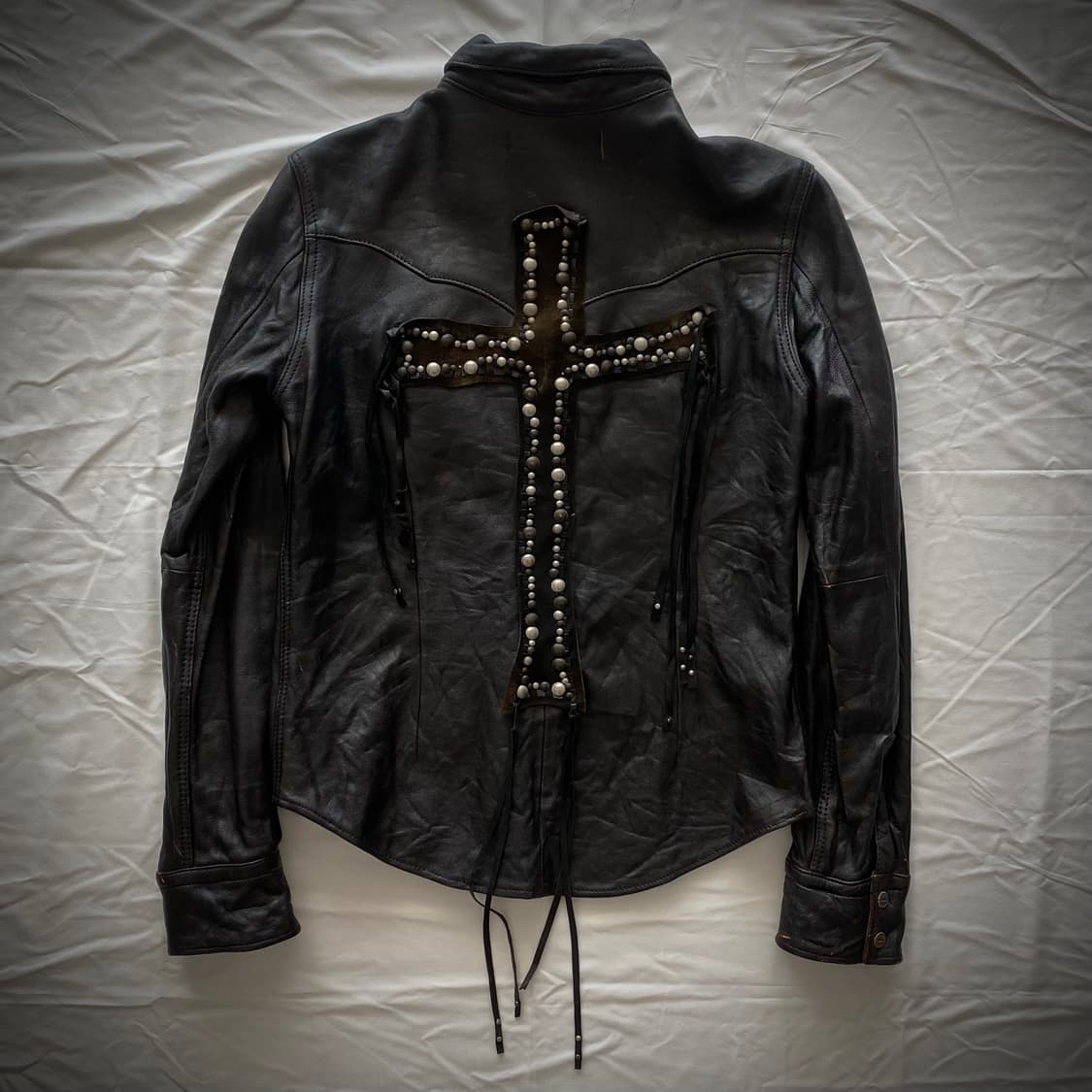 ‘Unknown’ Back Cross Leather jacket 상품이미지1