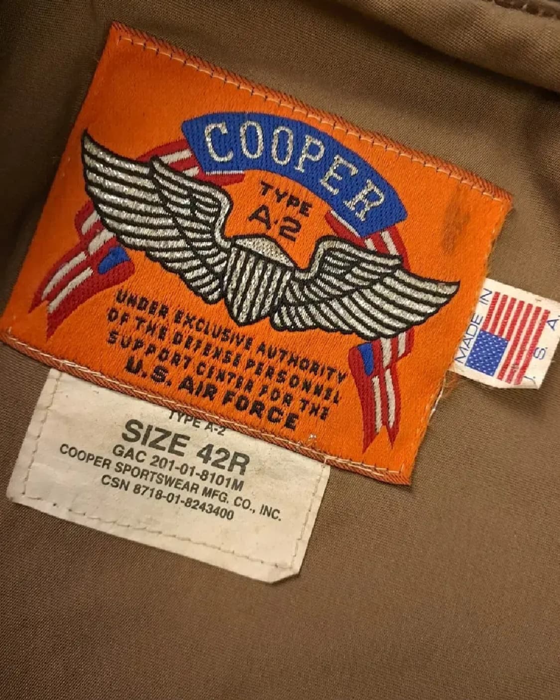 오리지날 미국제조 미공군 지급용 리얼레더 쿠퍼사 A-2 항공점퍼 상품이미지2