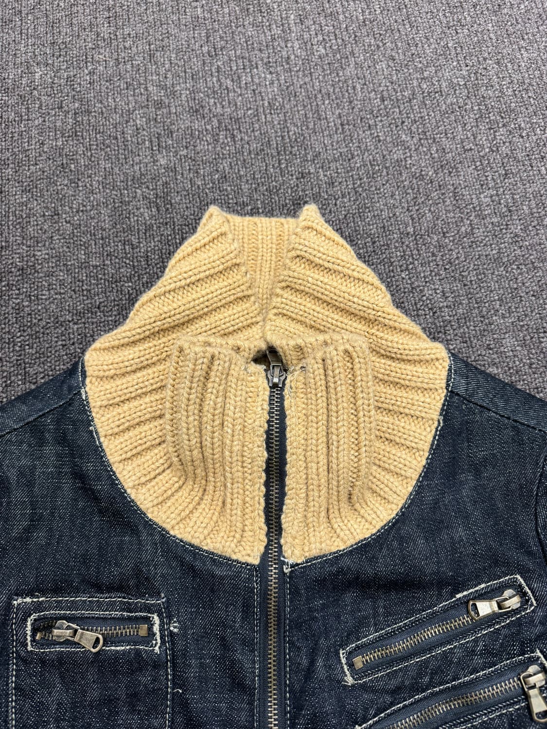 S)QZYZ 빈티지 니트 카라 여성 데님 자켓 상품이미지6