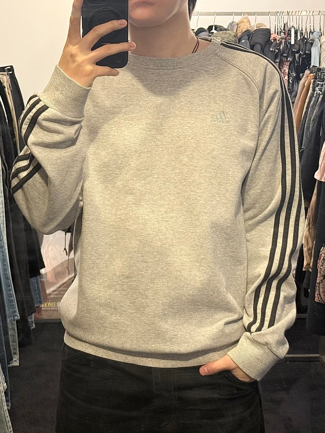 아디다스 에센셜 그레이 회색 블랙 스웻 셔츠 맨투맨 삼선 110 2XL 상품이미지1