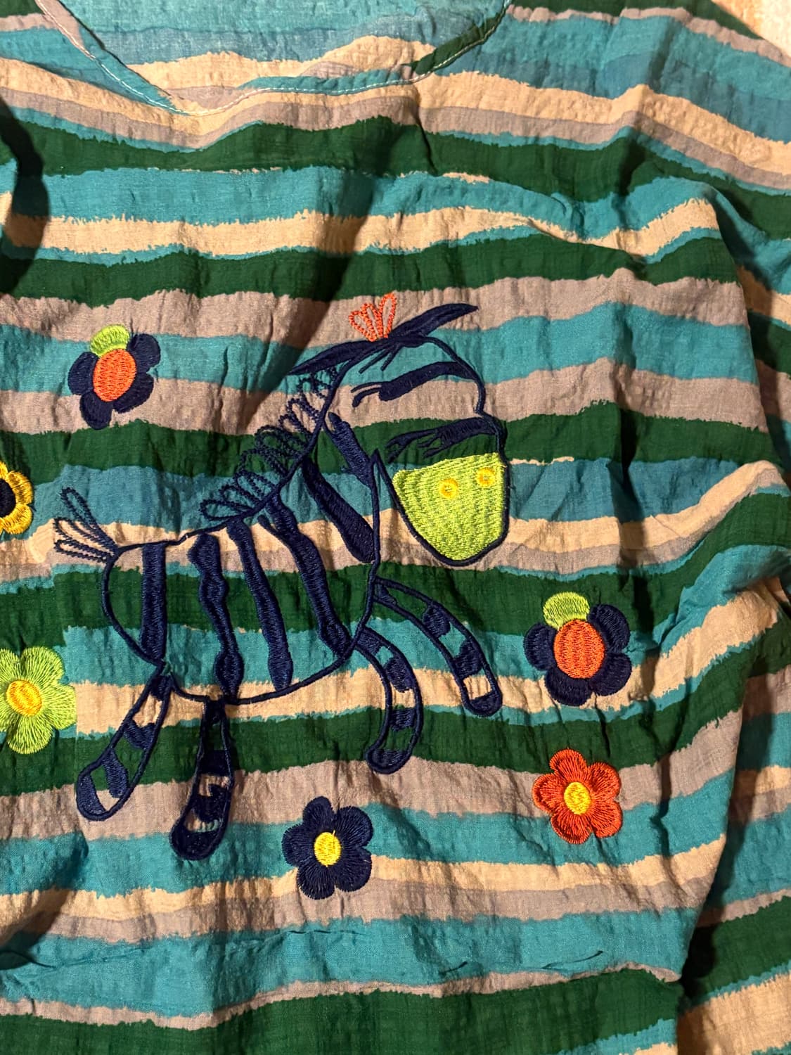 일본 빈티지 얼룩말 자수 반팔 줄무늬 히피 상품이미지2