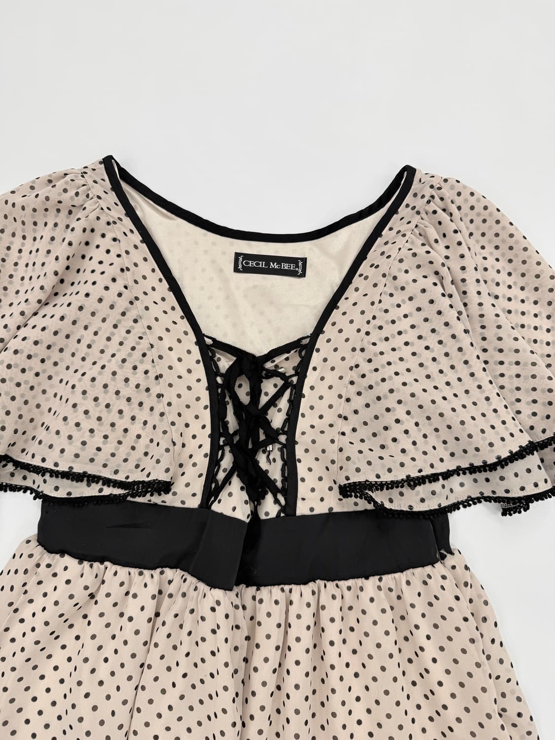 빈티지 Cecil McBee 베이지 도트 프릴 미니 원피스 상품이미지2
