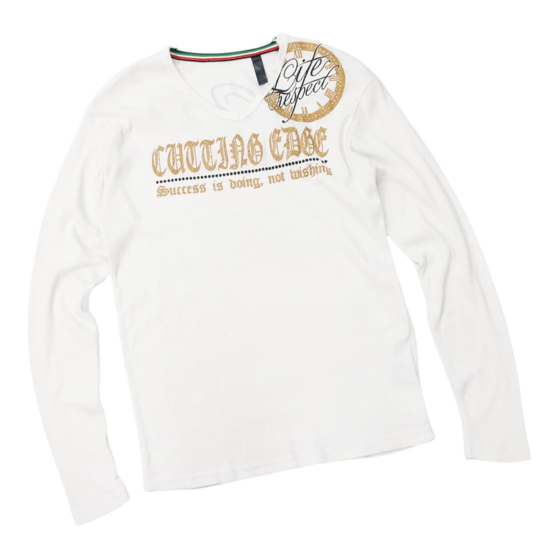 빈티지 컷팅 엣지 골드 글리터 레터링 화이트 와플 롱슬리브 (L) 상품이미지1