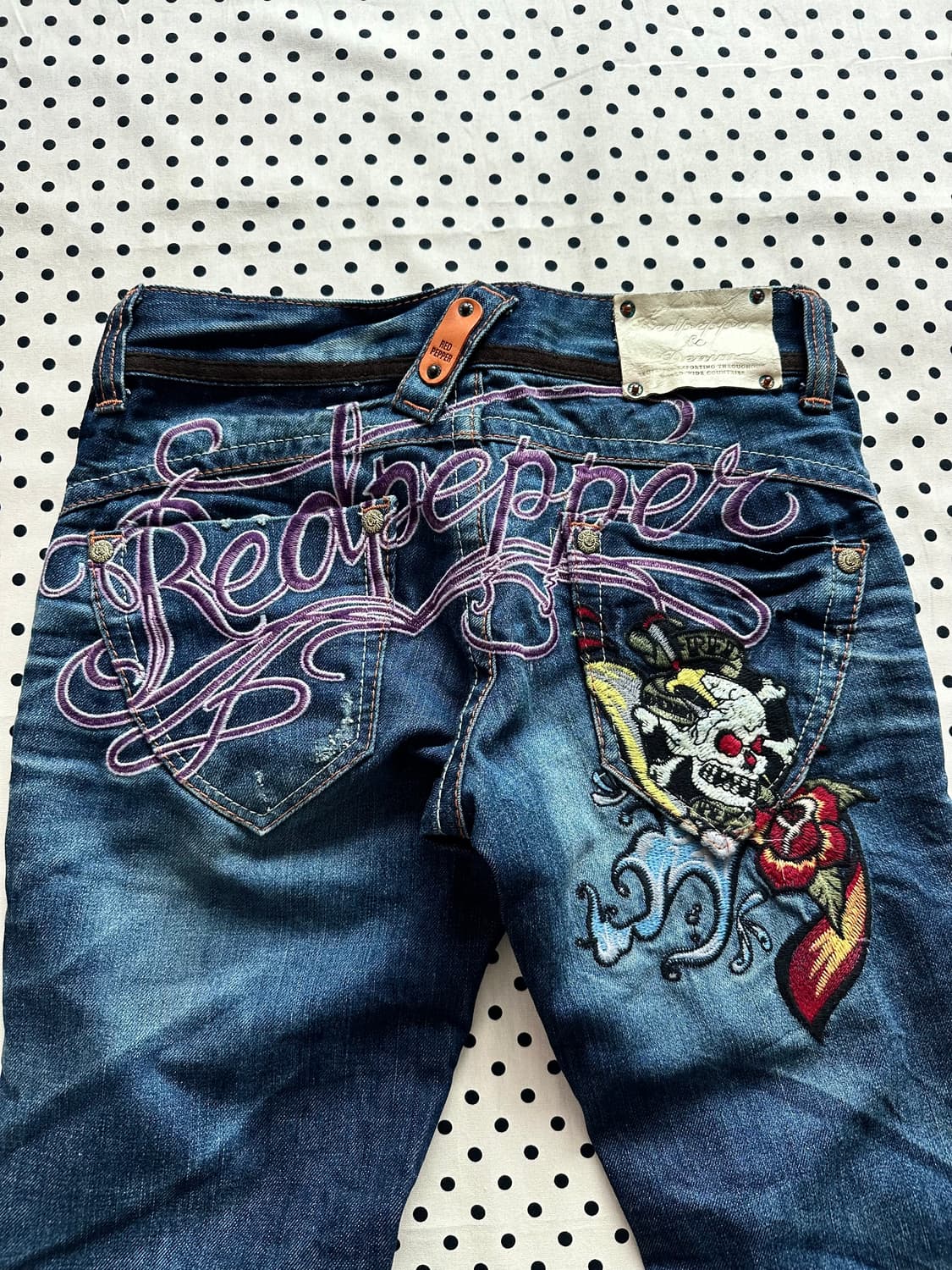 레드페퍼 해골 백패치 로우라이즈 부츠컷 데님팬츠 y2k 펑크 상품이미지5