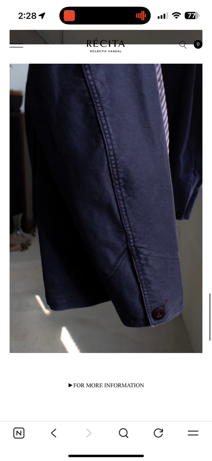 레시타 빈티지 몰스킨 쉐프 자켓 s 상품이미지2