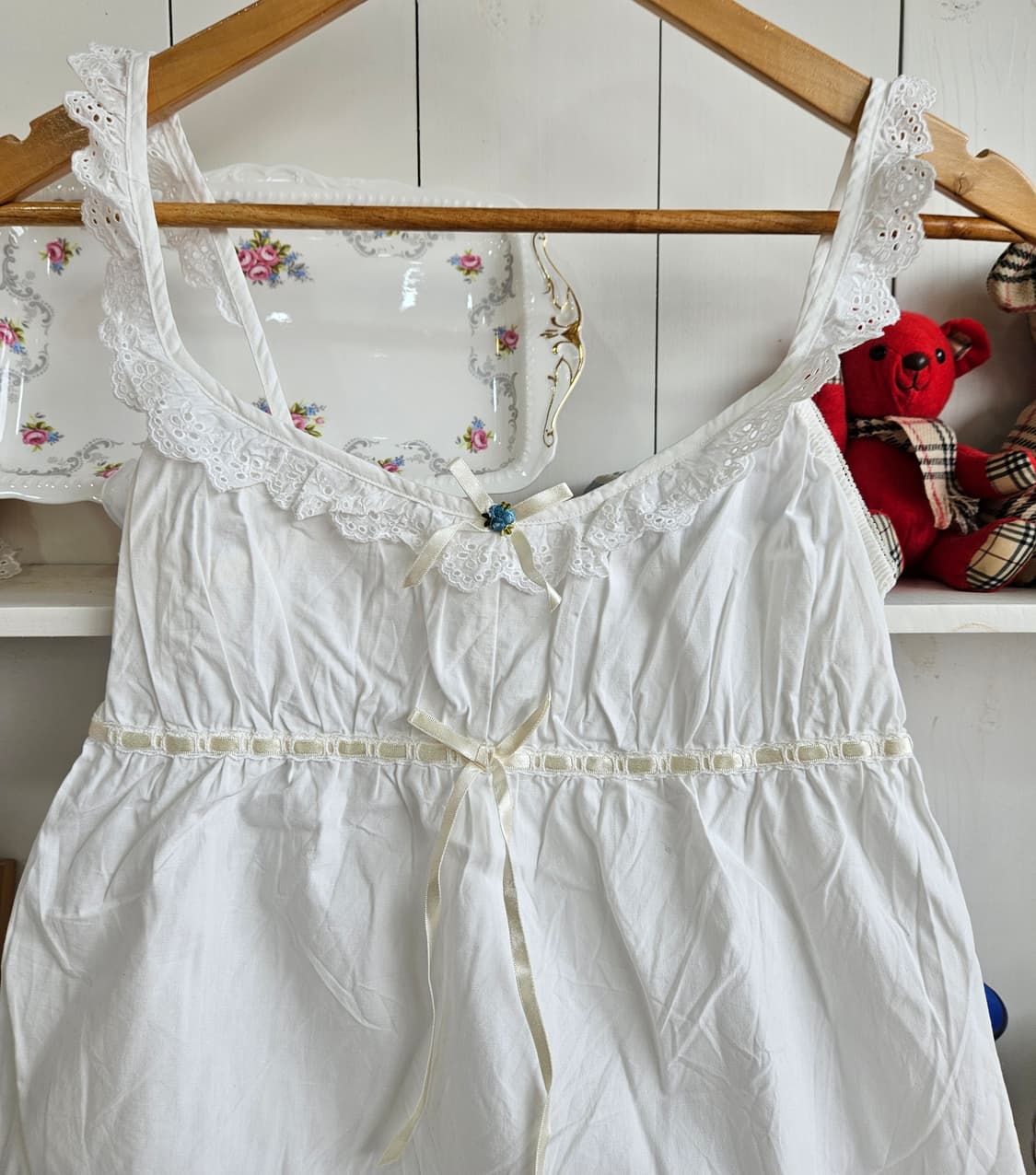 코튼레이스 리본 화이트 나시탑 상품이미지2