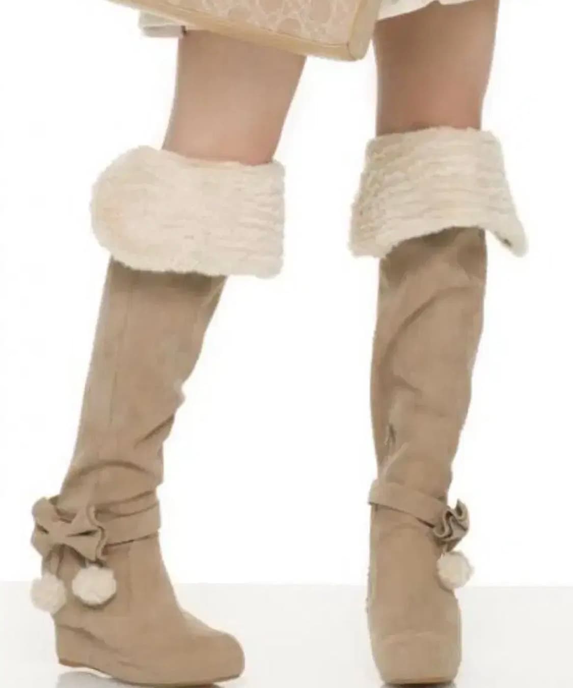 [교/판] 리즈리사 리본 폼폼이 라떼 퍼 롱 부츠 히메 갸루 러블리 로걀 상품이미지2