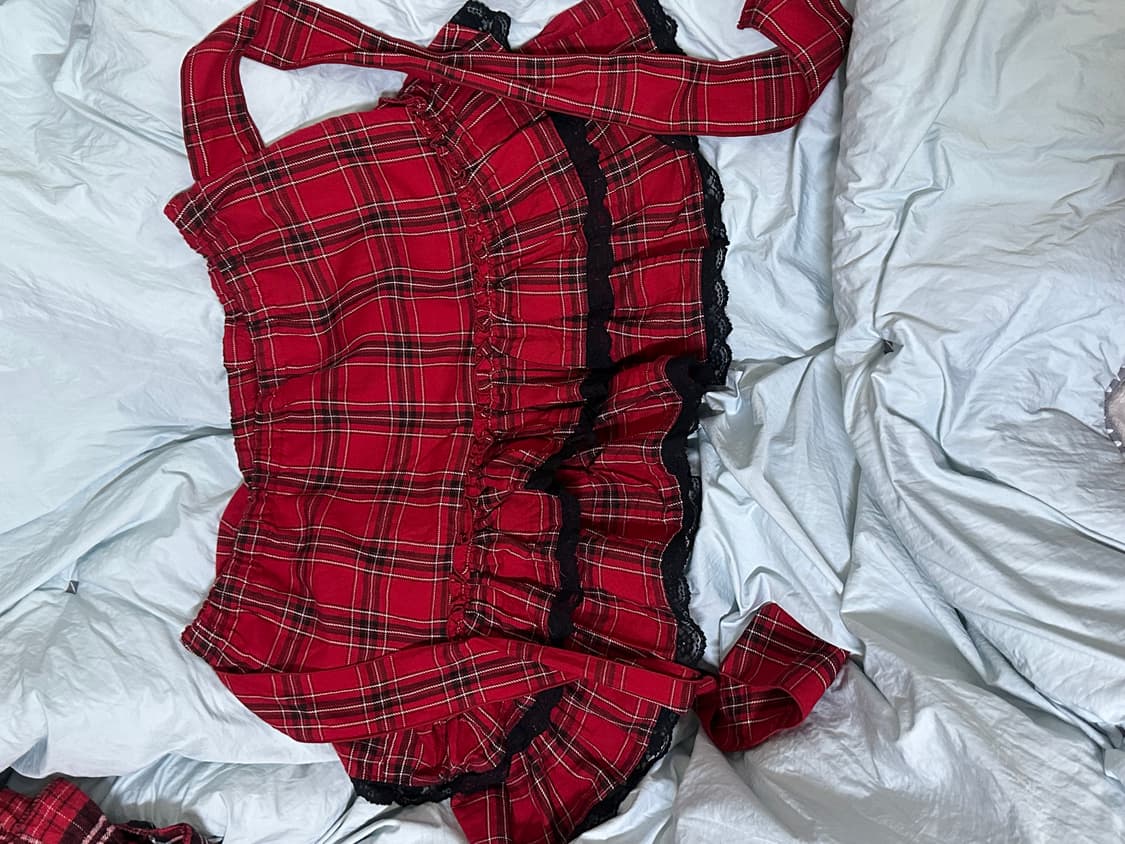 레이스 체크 치마 펑크 갸루 상품이미지1