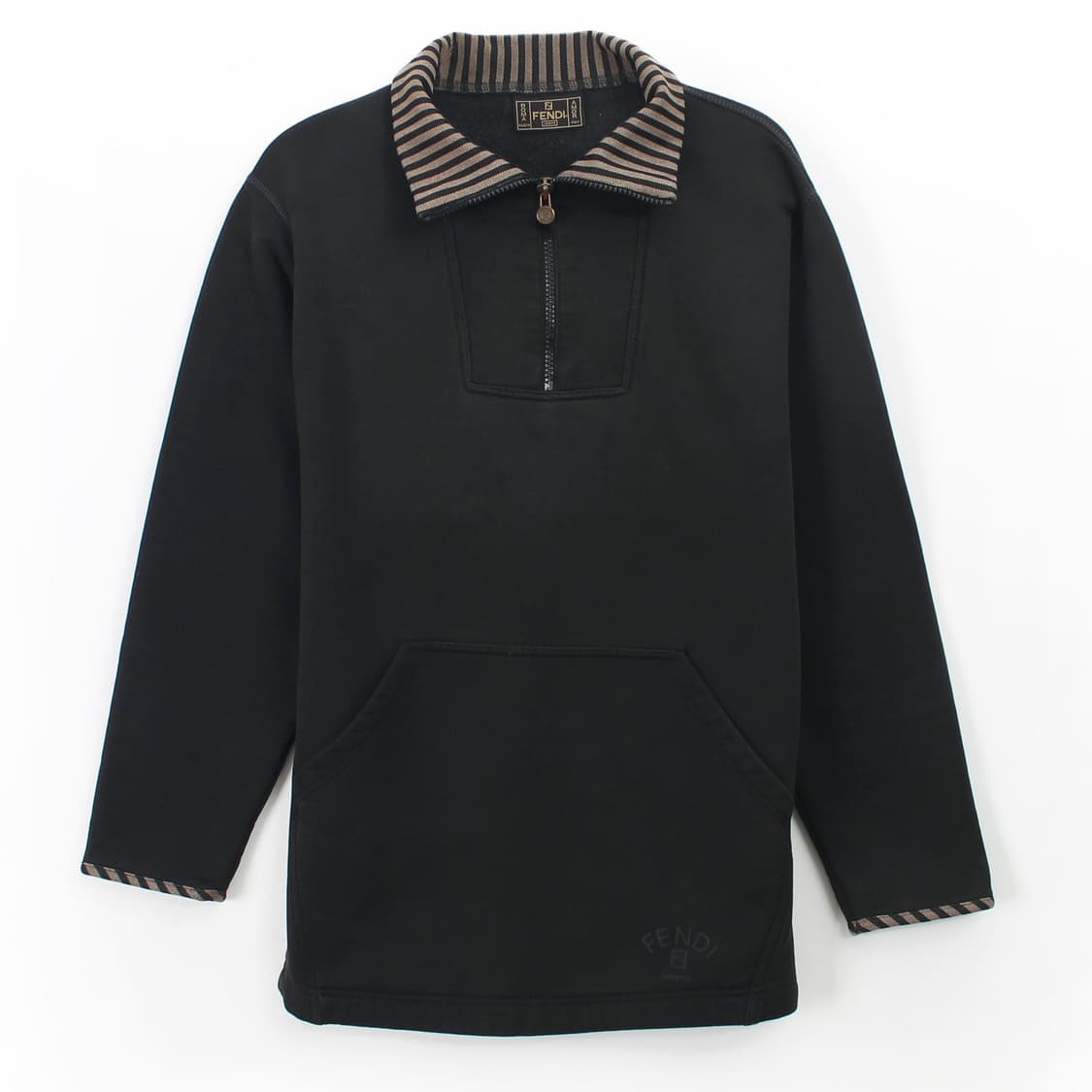 펜디 Fendi 빈티지 블랙 스트라이프 카라 반집업 맨투맨 스웻셔츠 상품이미지1