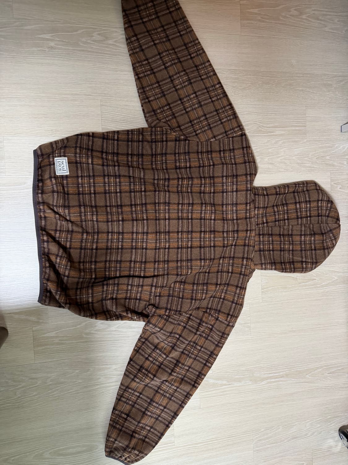 스컬프터 브라운 체크 후리스 후드티 상품이미지5