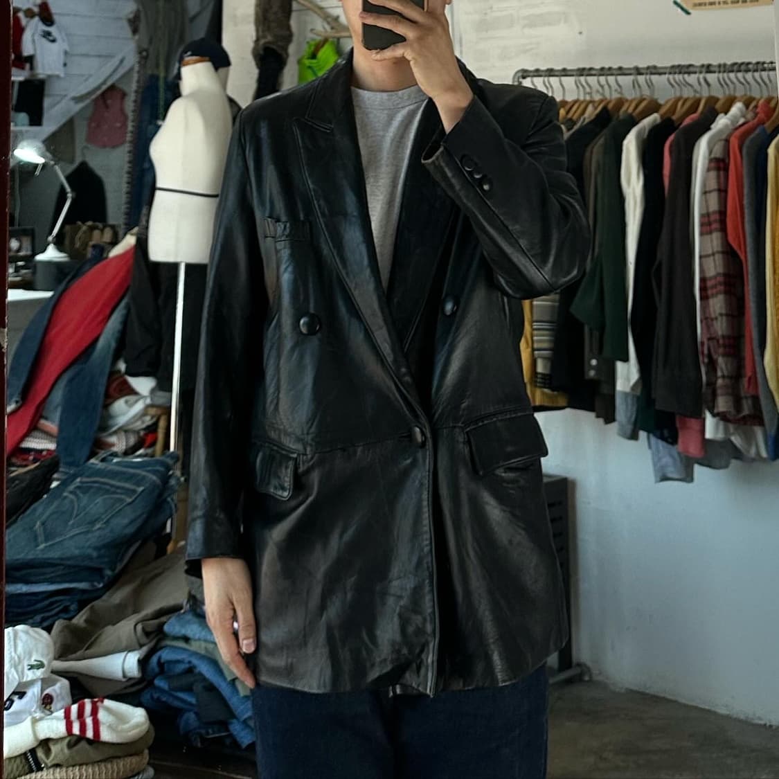 (착용컷) modajtaliana 더블 레더 자켓 M 상품이미지2