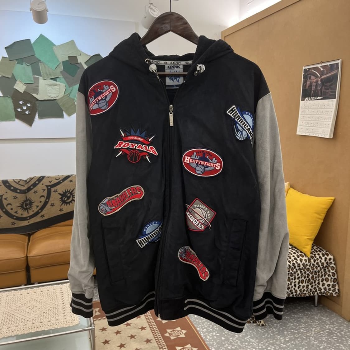 리크웨어 베스킷볼 키치 자수 패치워크 바시티자켓 L C10069 상품이미지3