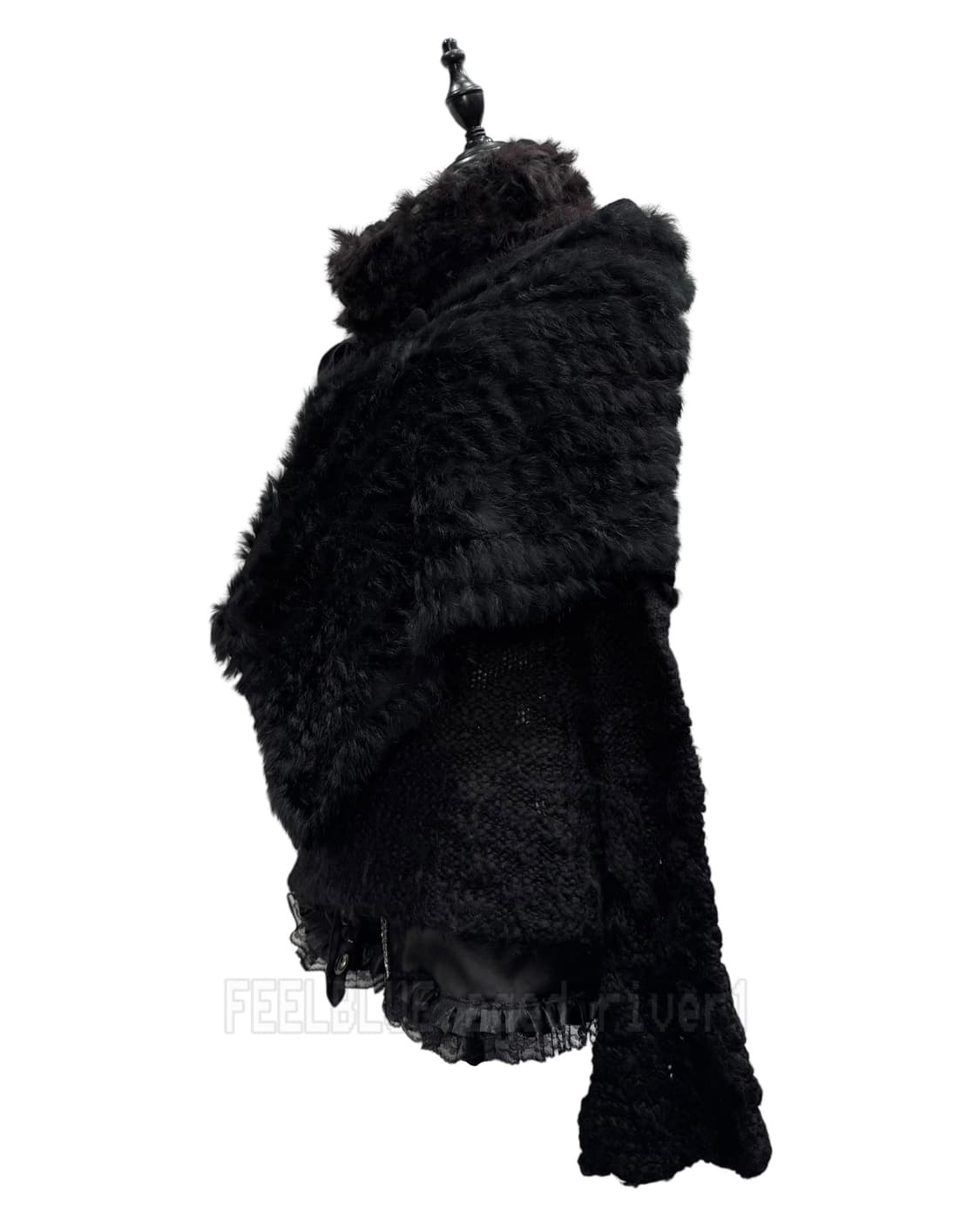 Black Rabbit Fur Trimming Knit Cape 상품이미지4