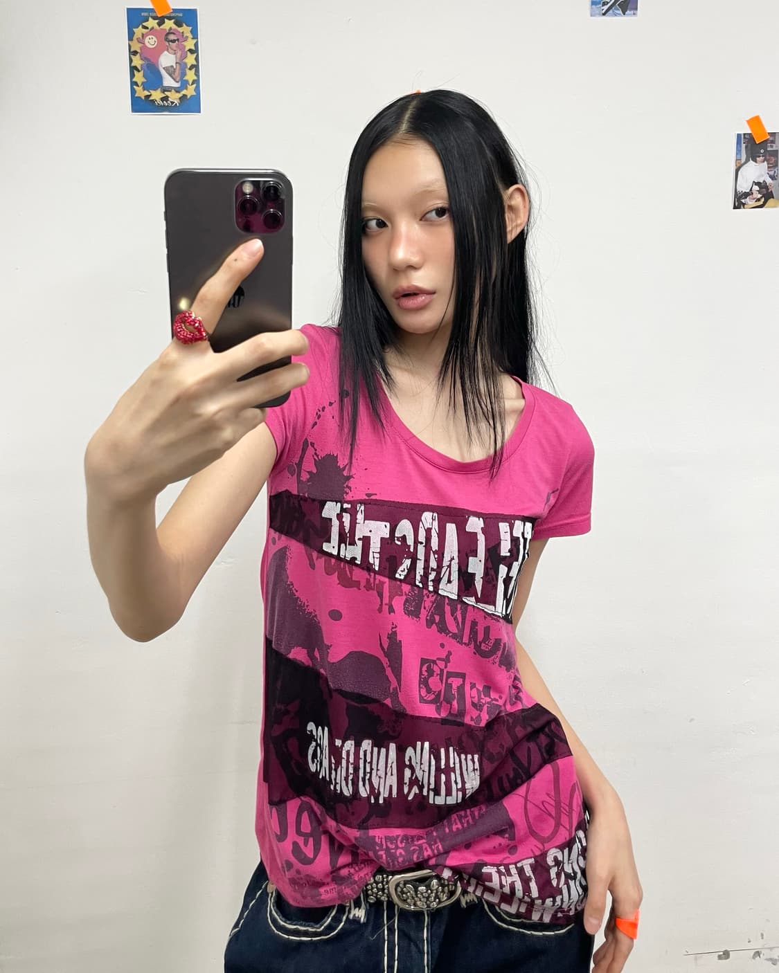 Black net funk pink t-shirt 상품이미지1
