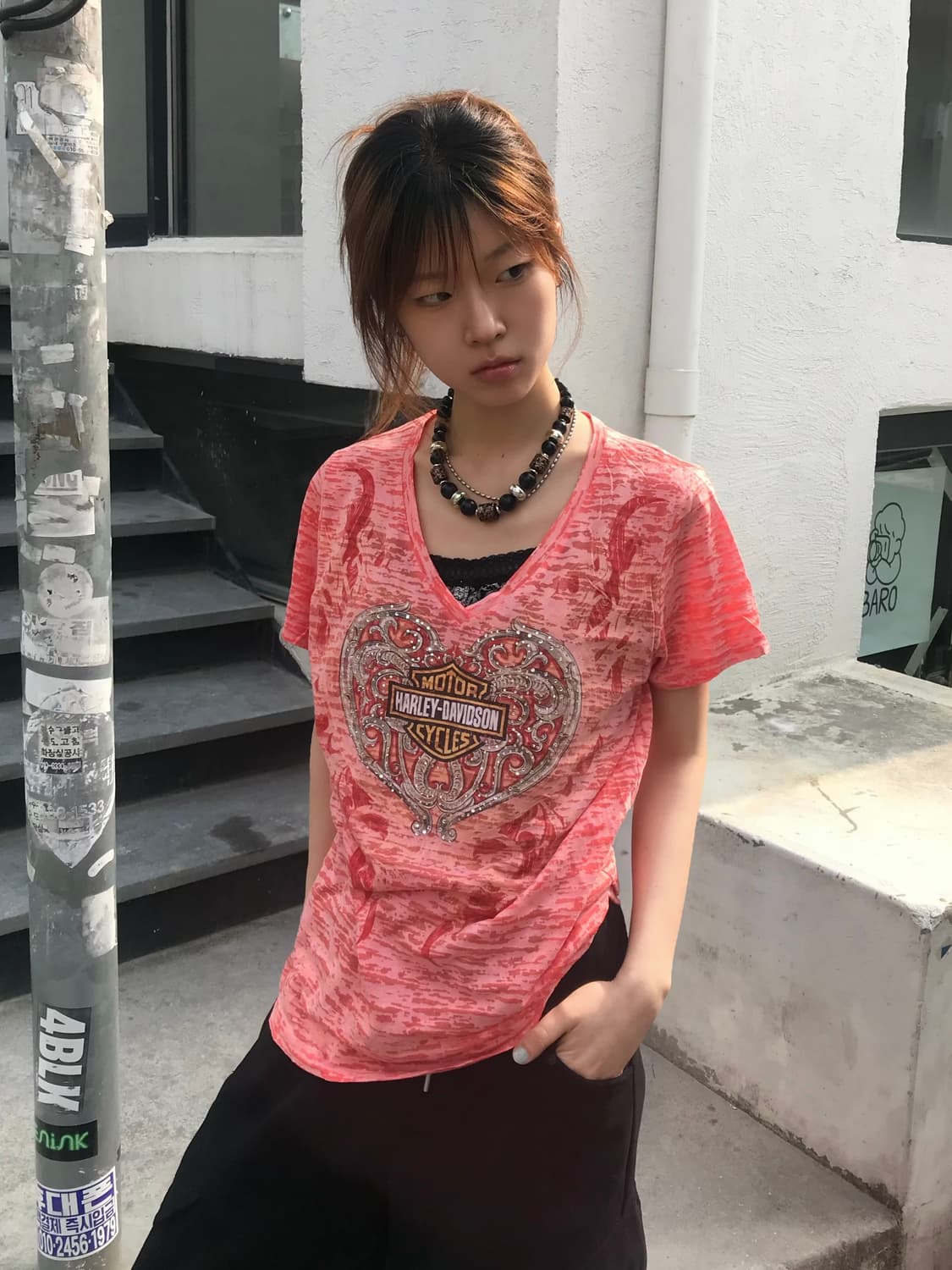 (상의 세트) 할리데이비슨 큐빅 펑크 반팔 티셔츠 + 프릴 나시 상품이미지2