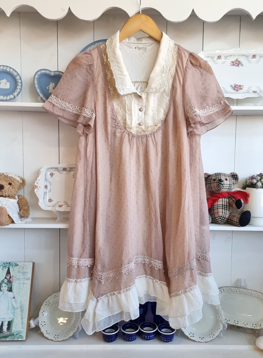 axes femme(액시즈팜) 핑크베이지 레이스 빈티지 원피스 상품이미지5
