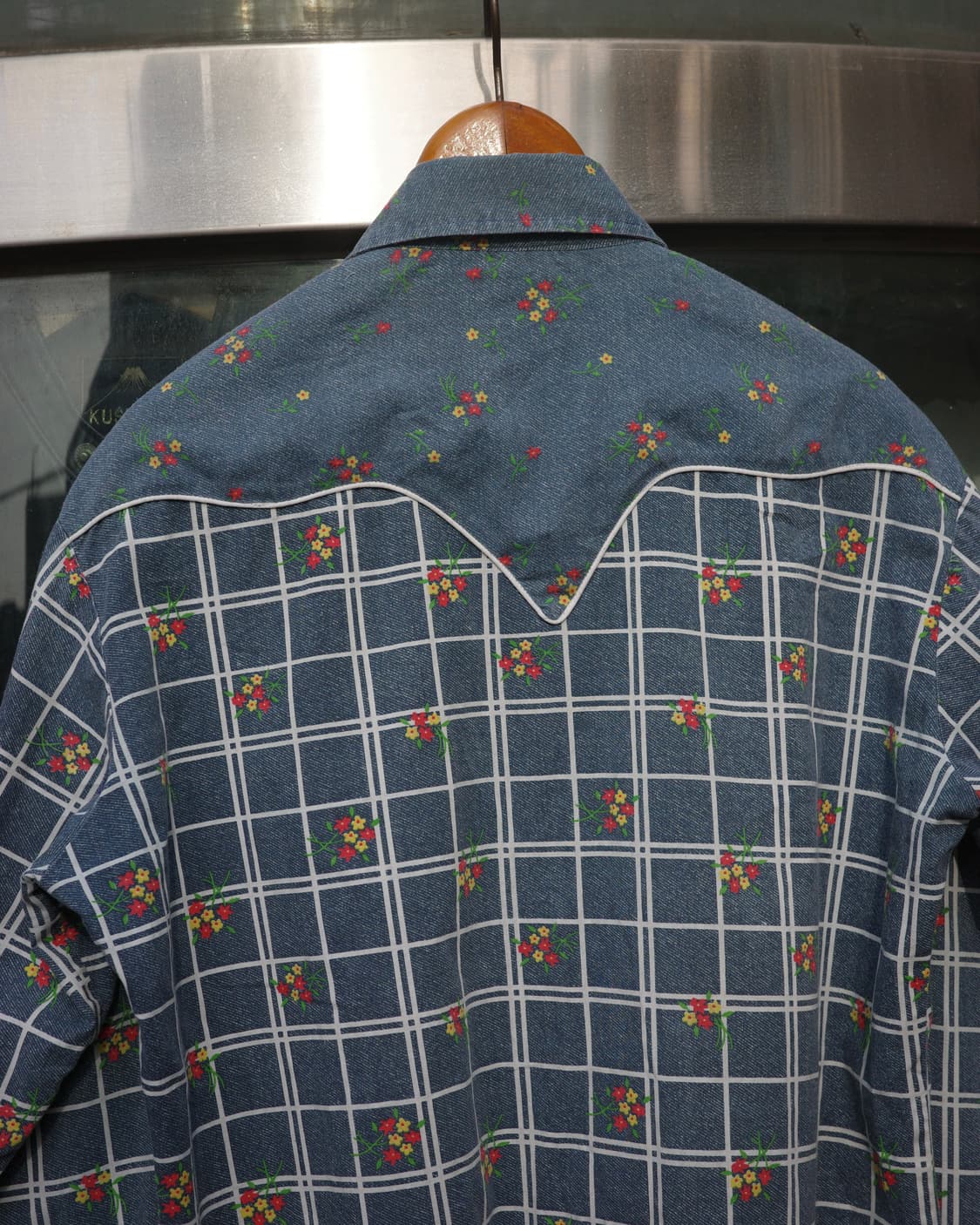 70‘s H ba C 플라워 에스넥 체크 웨스턴 셔츠 상품이미지7