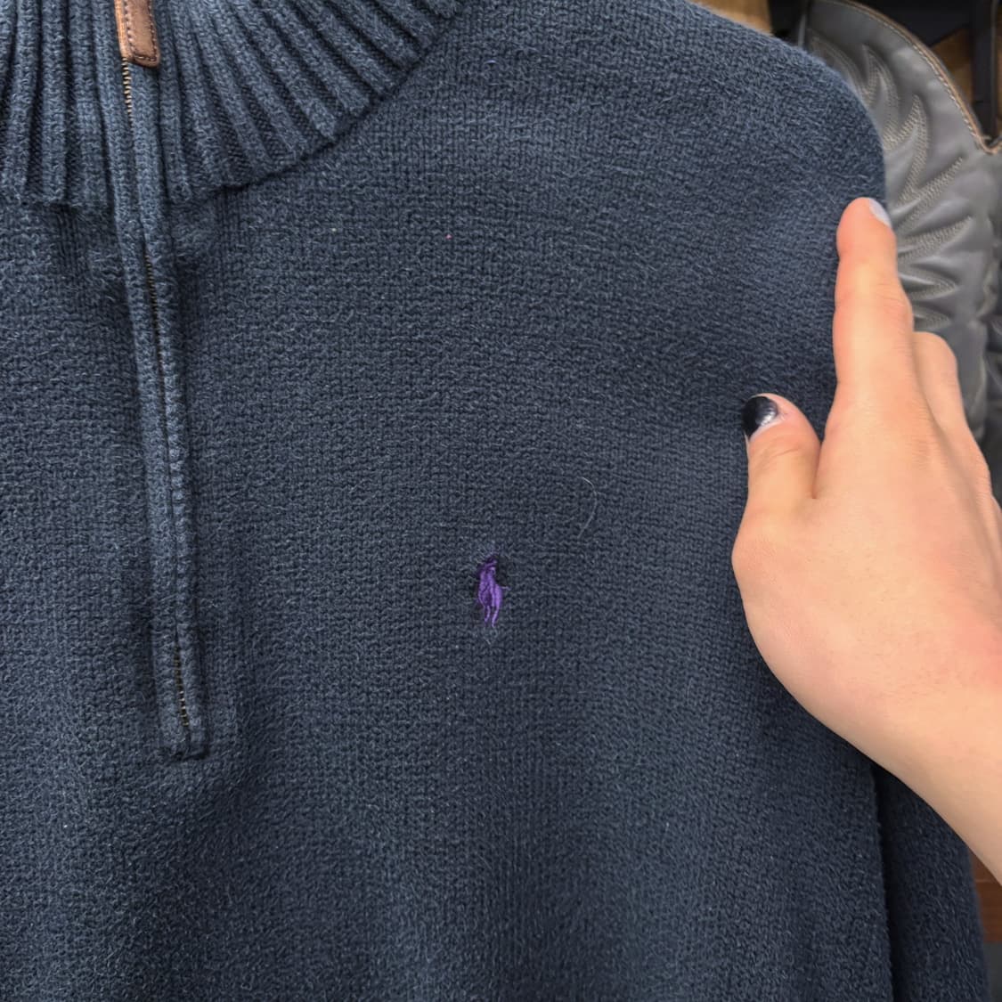 90s 폴로 랄프로렌 더블립 하프집업 코튼니트 스웨터 차콜 N641 상품이미지5
