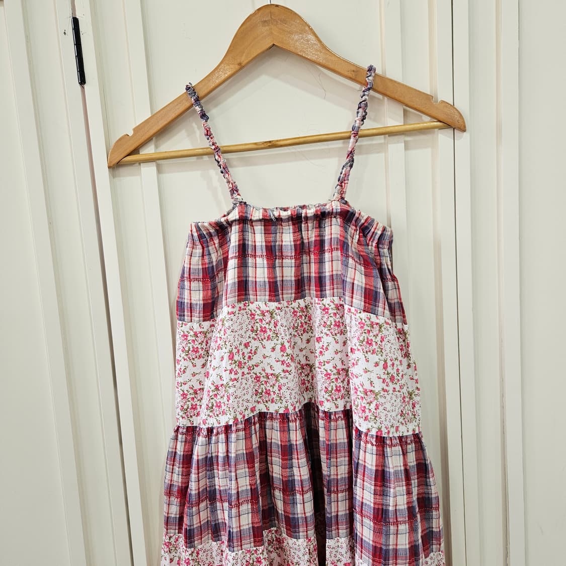 체크 패치 플라워 캉캉 롱원피스 상품이미지2