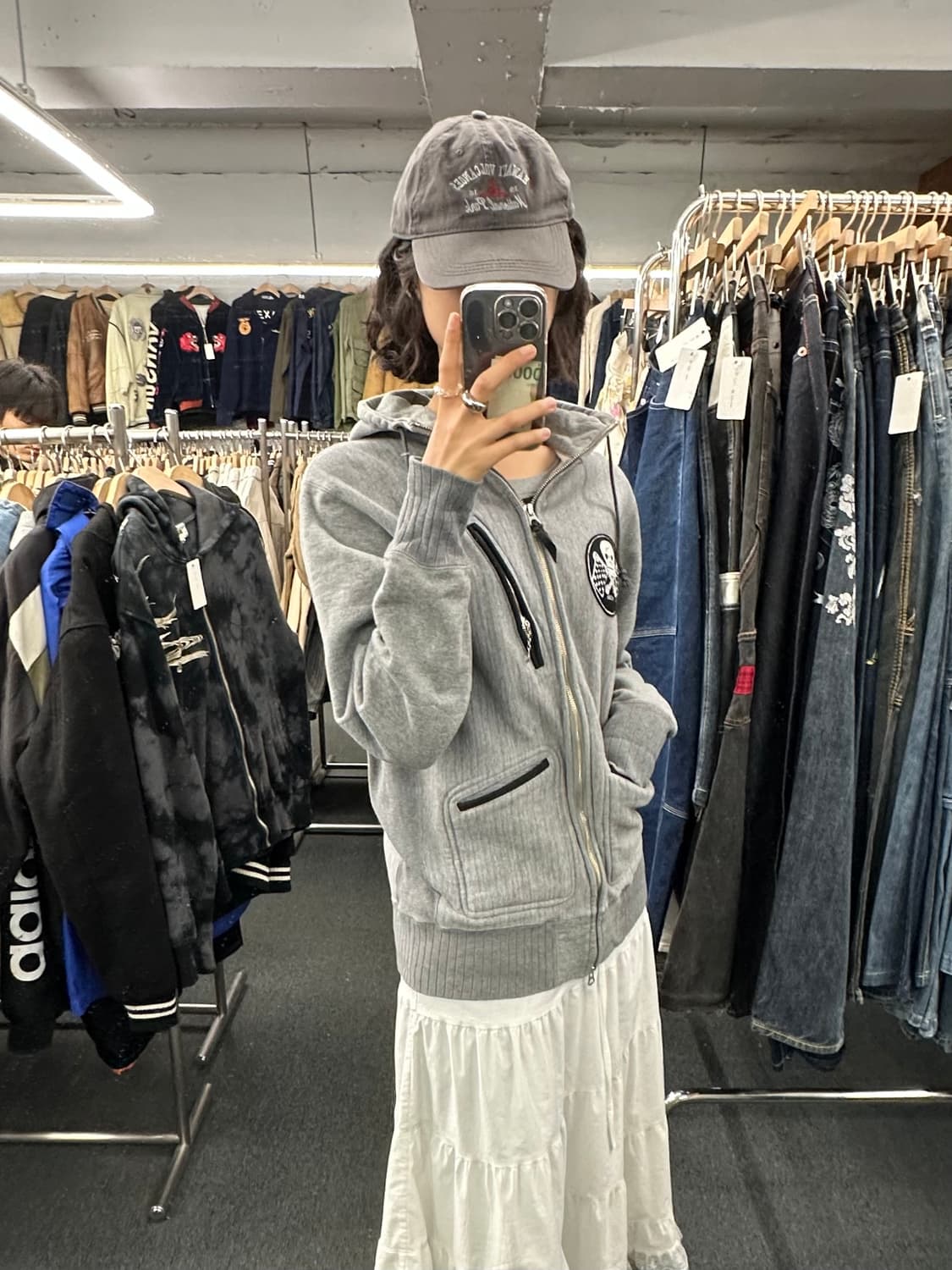 40)West Ride 빈티지 바이커 스컬 플래그 패치 플리스 후드집업 상품이미지1