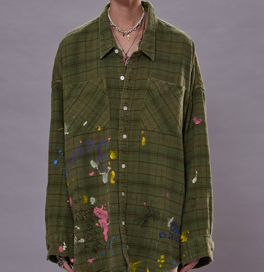 R13 알써틴 오버핏 드랍넥 페인터 체크 셔츠 상품이미지1